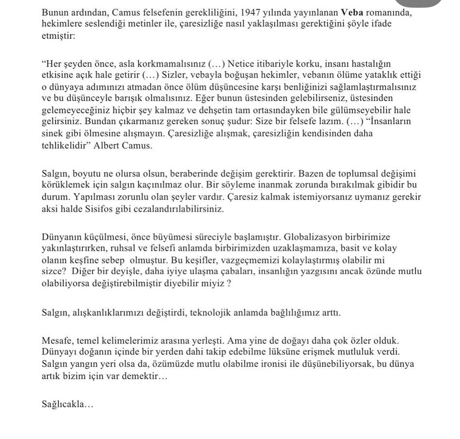Yazının son sayfası — Belmin Dumlu Savaskan, Salgın yangın yeri şu küçülen dünyada…