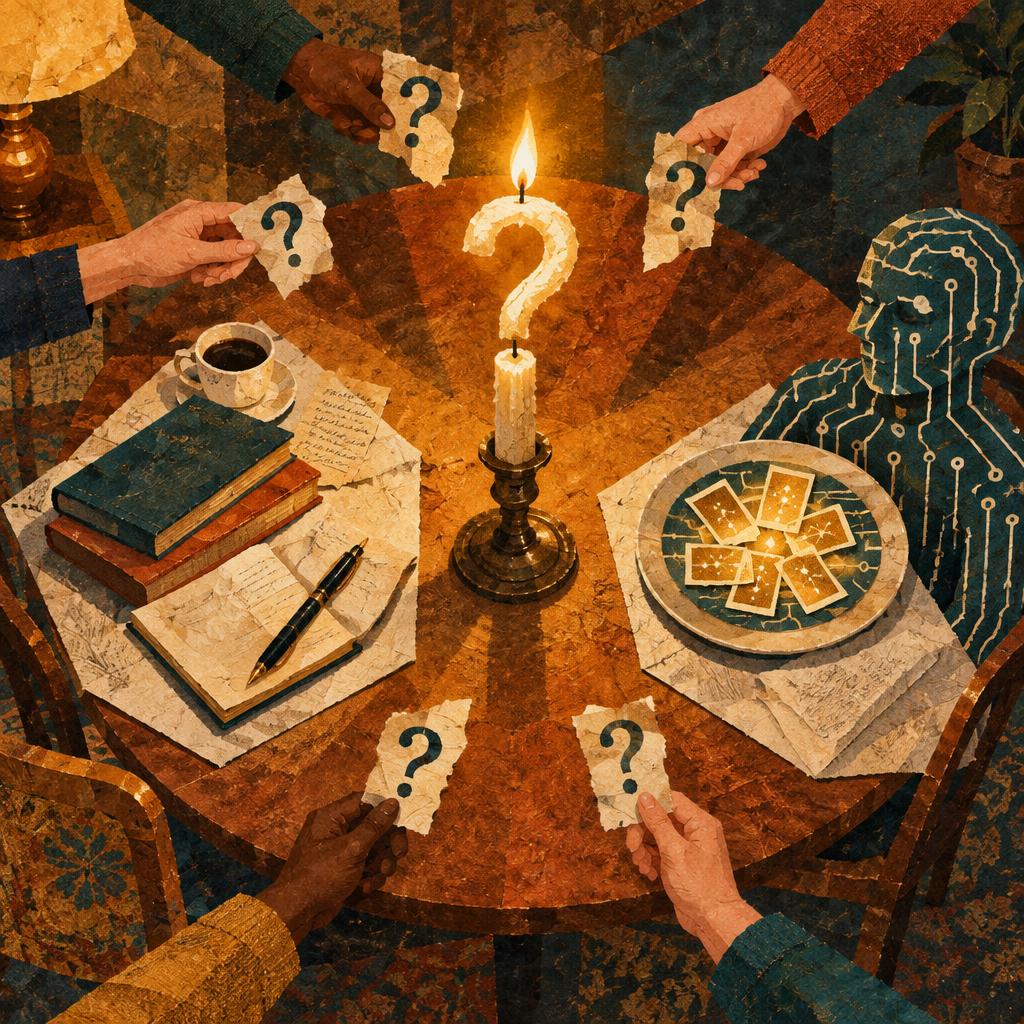 Original artwork for this spark: In a world where AI can give us almost any answer, are we still learning how to ask the right questions?
